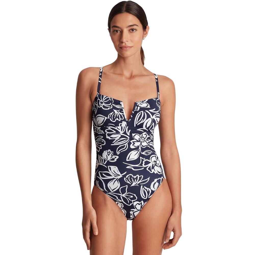 LAUREN RALPH LAUREN Allora Underwire OTS One Piece Sz 10 Blue White Floral NWT